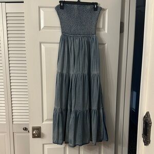 Blue denim Strapless Maxi Dress